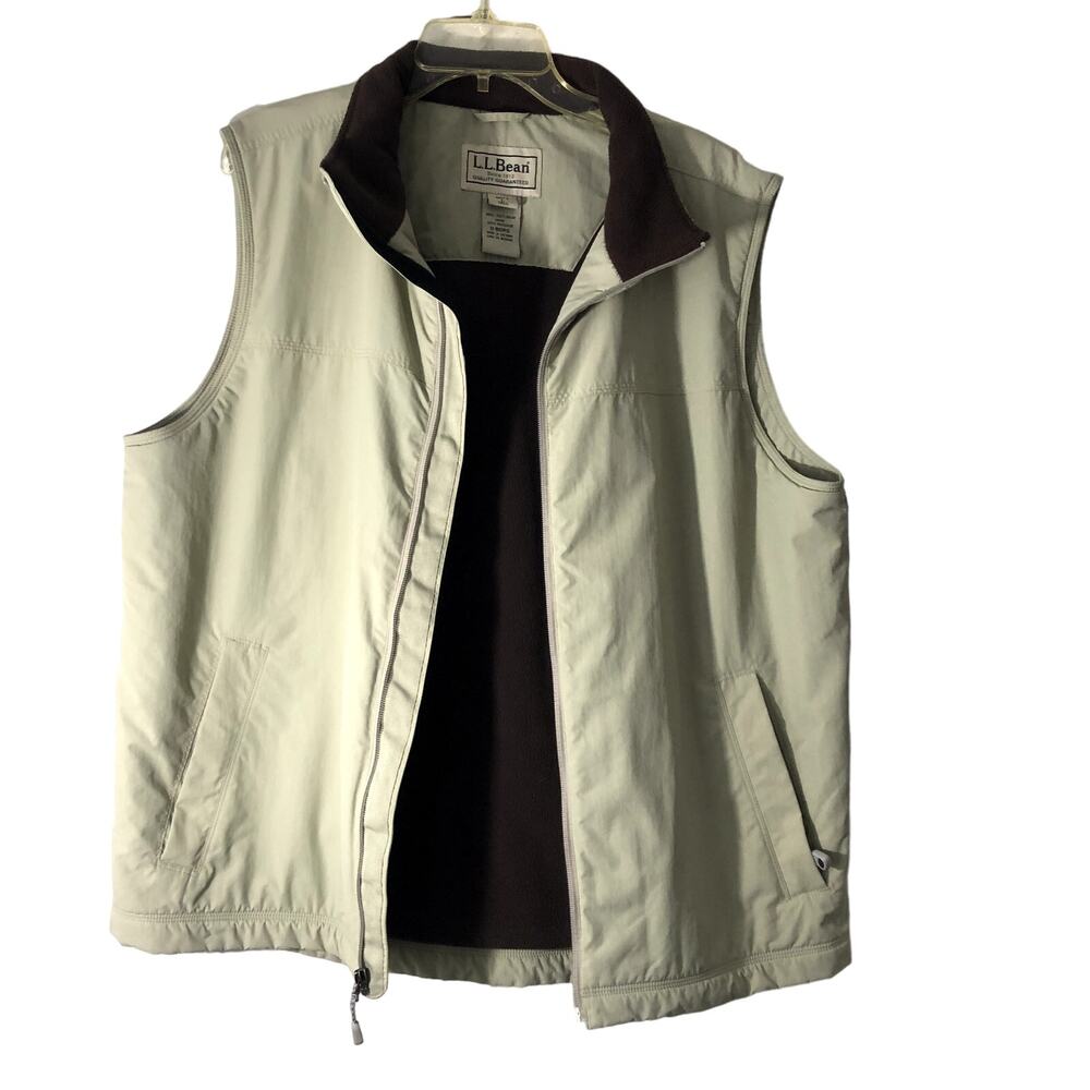 L.L Bean Men's Vest Fleece Lined Size L Full Zip Beige = Z